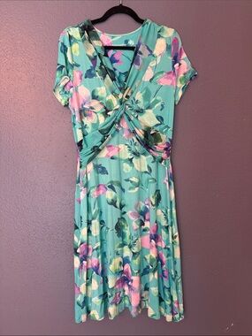 Soft Surroundings Mint Floral Twist-Front Midi Dress